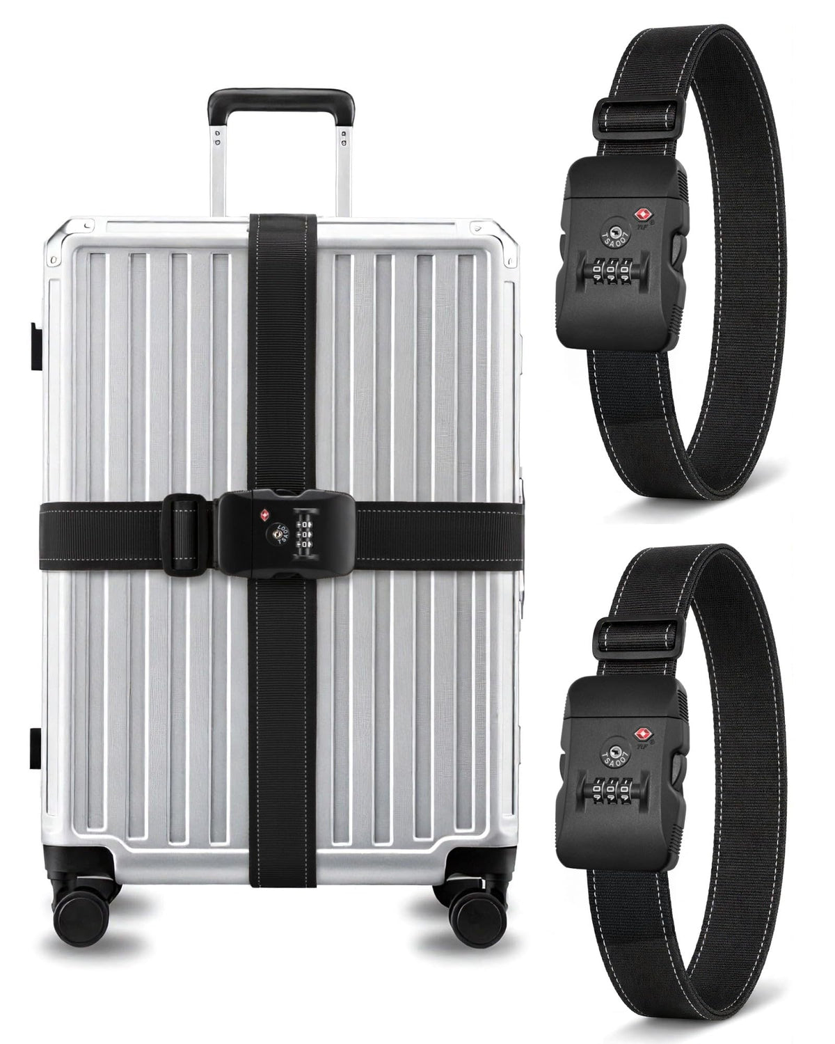 LUGGEX Luggage Straps TSA Approved, Adjustable Straps for Suitcases,Black