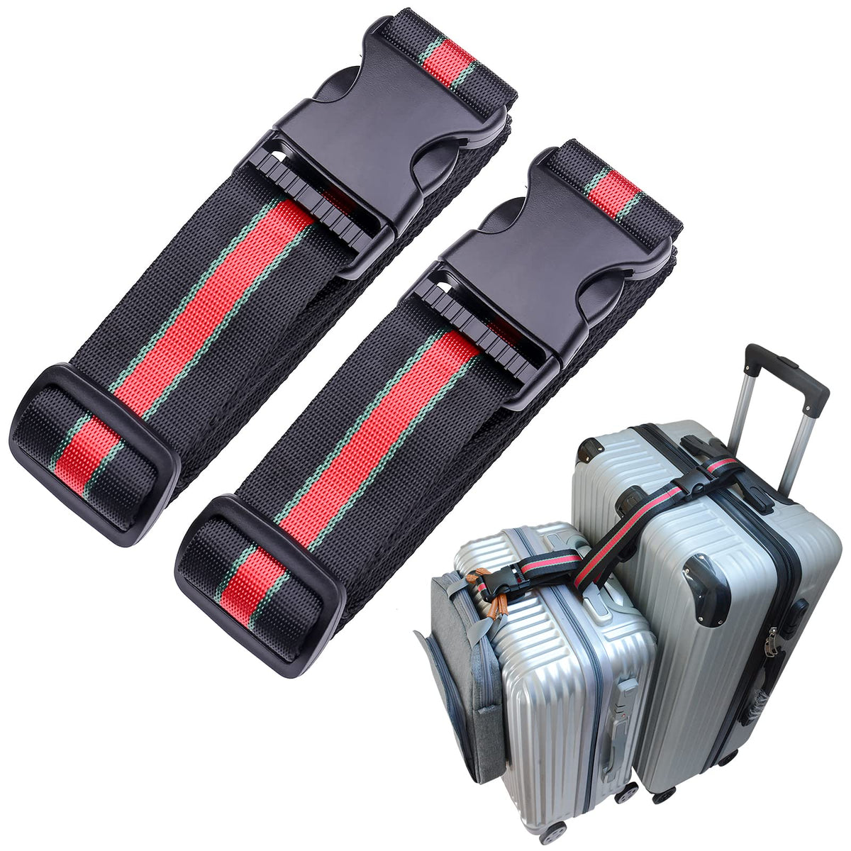 Luggage Straps Bag Bungee， Luggage Straps Suitcase Adjustable Belt，Add a Bag Easy to Travel Suitcase Elastic Strap Belt – (Black)