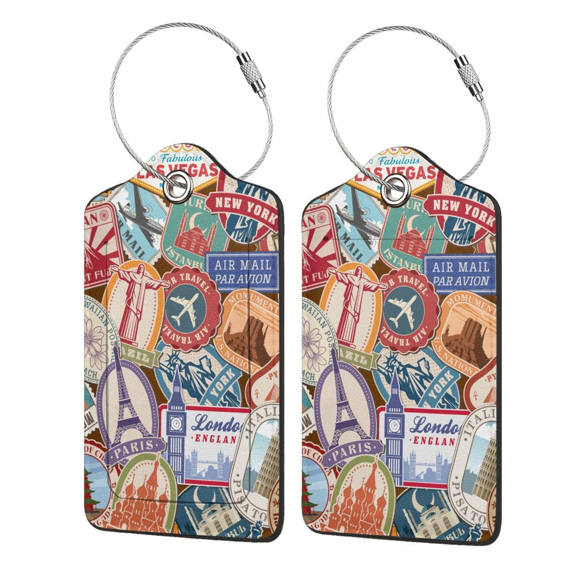 2 Pack Luggage Tags Travel American Flag Eagle PU Cute Leather Luggage Tag Name ID Labels with Privacy Cover Suitcases Women Men Girls Boys Fun Laggage Tags (American Eagle Flag)