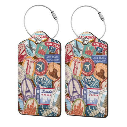 2 Pack Luggage Tags Travel American Flag Eagle PU Cute Leather Luggage Tag Name ID Labels with Privacy Cover Suitcases Women Men Girls Boys Fun Laggage Tags (American Eagle Flag)