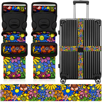 2 Pack Luggage Straps for Suitcases, Adjustable Travel Belt with Double Lock and Quick Release Buckle, Heavy Duty Nylon Bag Packing Strap, Bright Identifiers Business Travel Accessories-Colorful Block