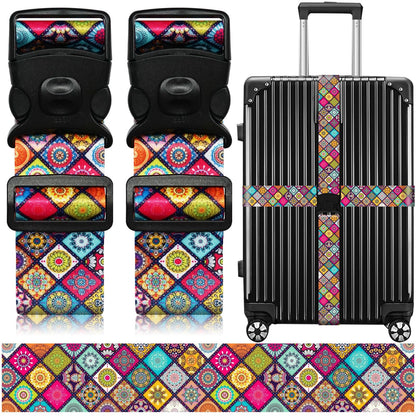 2 Pack Luggage Straps for Suitcases, Adjustable Travel Belt with Double Lock and Quick Release Buckle, Heavy Duty Nylon Bag Packing Strap, Bright Identifiers Business Travel Accessories-Colorful Block