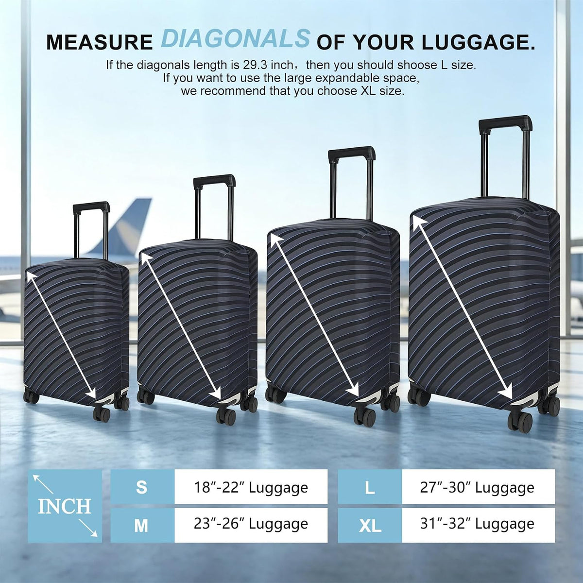 Explore Land Elastic Luggage Cover Suitcase Protector (Gray Wave, XL)