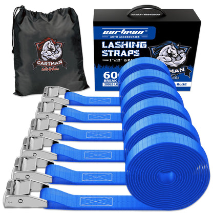 Cartman 1" x 12 ft Lashing Straps, 6 Pack, 600 lb Break Strength, Black