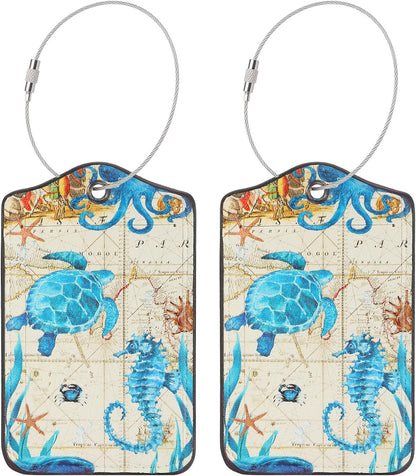 Mabor 2Pcs Sea Turtle Suitcase Tag for Luggage, Turtle PU Leather Tag