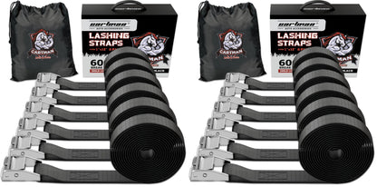 Cartman 1" x 12 ft Lashing Straps, 6 Pack, 600 lb Break Strength, Black