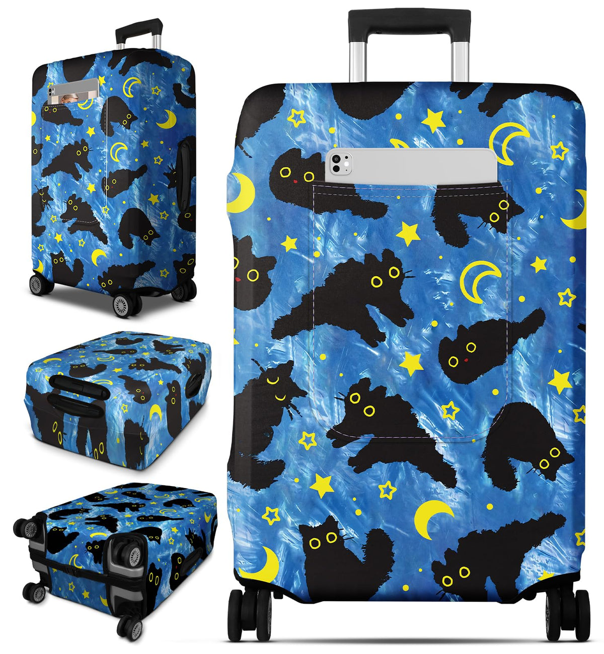Slohif Luggage Cover for Suitcase Tsa Approved Protector - Luggage Sleeve Large Suit Case Cover Travel Stretch Baggage Case Protective Washable Fit 24-27 Inch Black Tape M