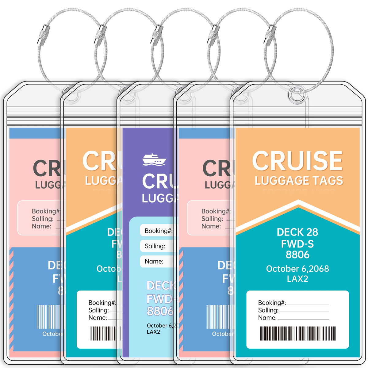 Teskyer Clear Cruise Luggage Tag Holder, Wide, 5 Pack