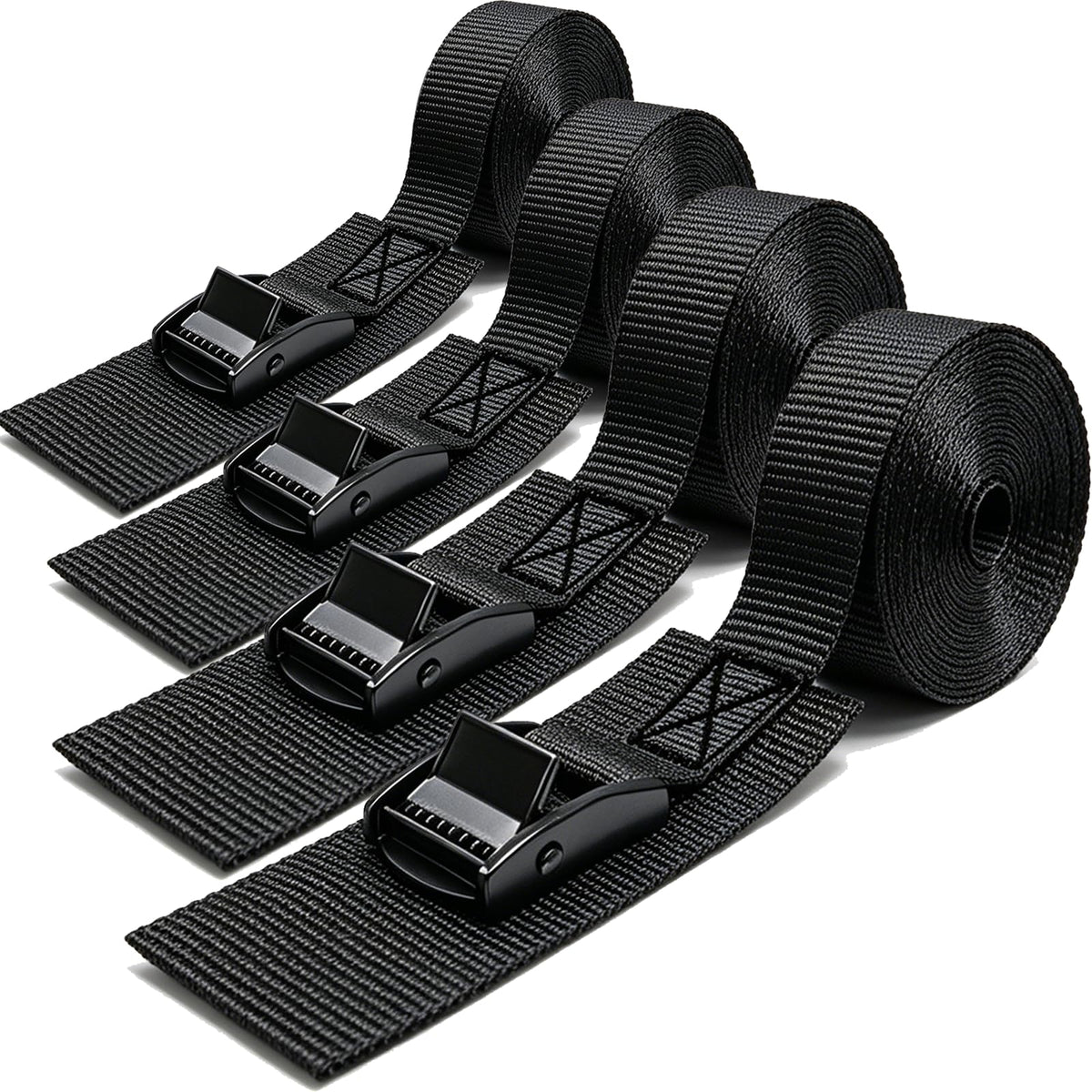 Lashing Straps with Buckles, 4Pack, 1 Inch × 5 Feet, Cargo Tie-Down Strap (Black, 5Ft)