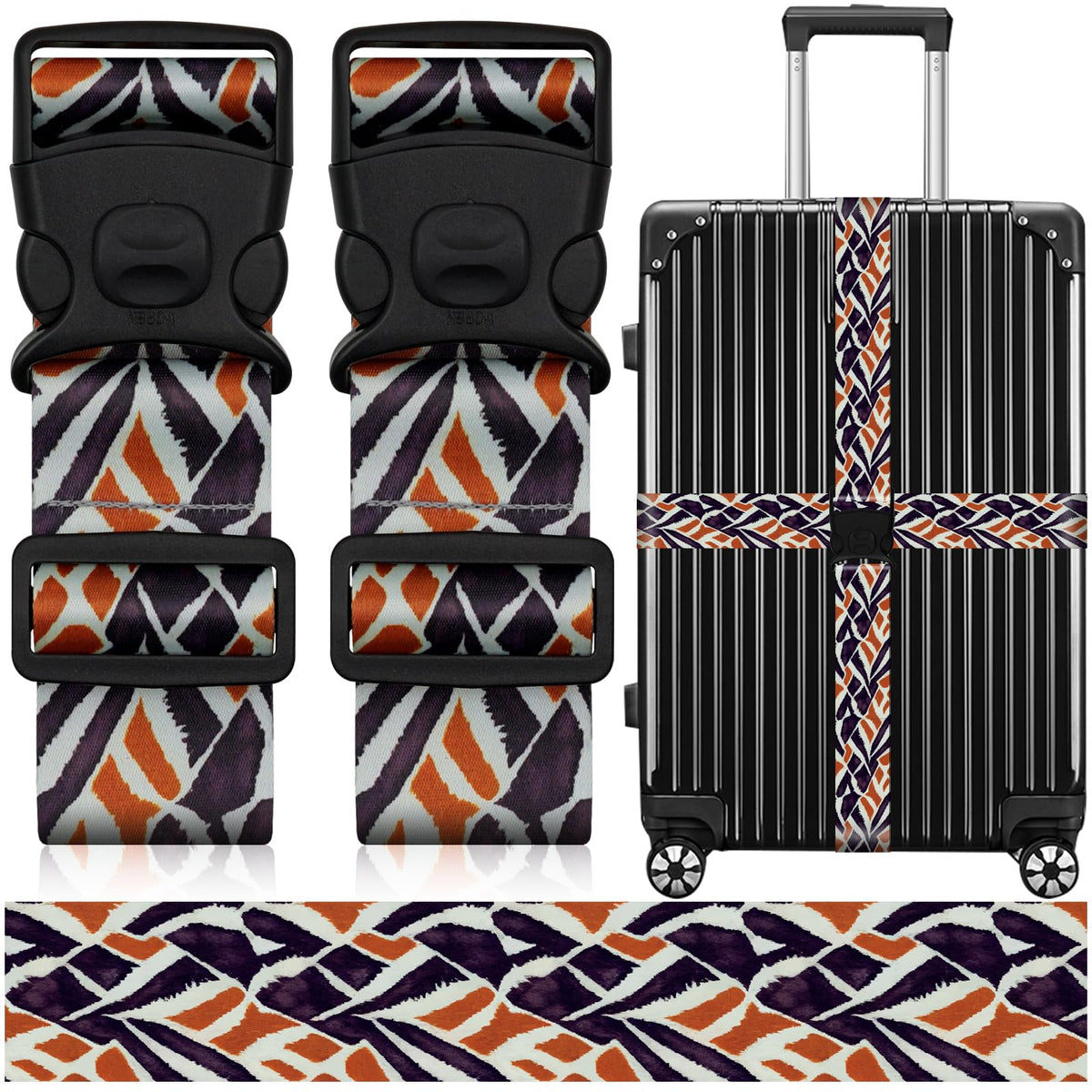 2 Pack Luggage Straps for Suitcases, Adjustable Travel Belt with Double Lock and Quick Release Buckle, Heavy Duty Nylon Bag Packing Strap, Bright Identifiers Business Travel Accessories-Colorful Block