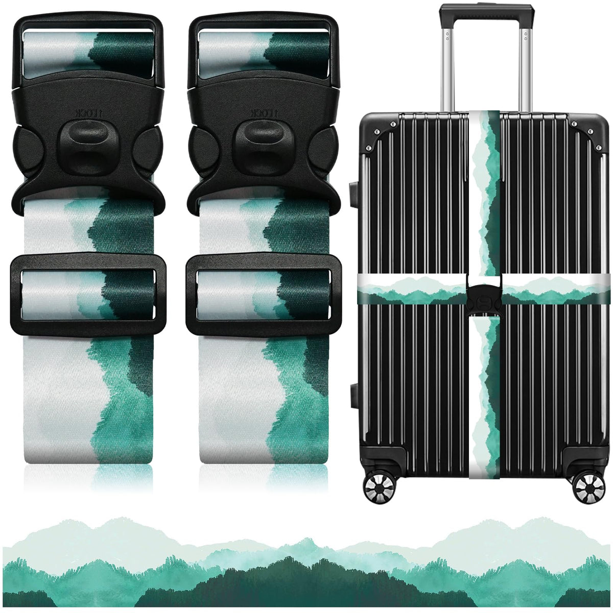 2 Pack Luggage Straps for Suitcases, Adjustable Travel Belt with Double Lock and Quick Release Buckle, Heavy Duty Nylon Bag Packing Strap, Bright Identifiers Business Travel Accessories-Colorful Block