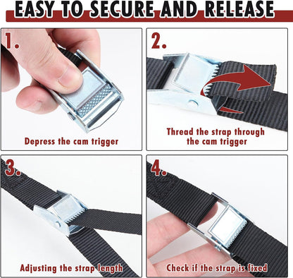 Cartman 1" x 12 ft Lashing Straps, 6 Pack, 600 lb Break Strength, Black