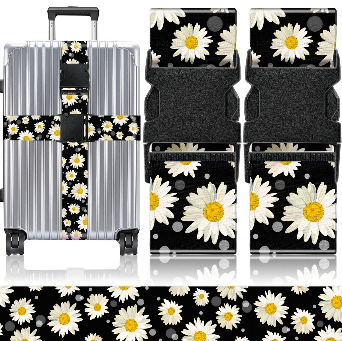 Slohif Luggage Straps for Suitcases Travel Belt Accessories Luggage Connector Identifiers 2 Pack Over Handle with Buckle Unique Nylon Adjustable Strap for Sleeping Bag Car Seat Butterfly