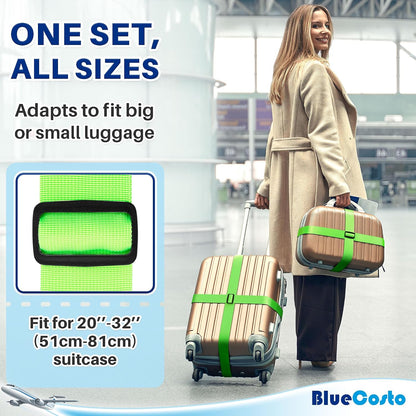 Luggage Straps for Suitcases - TSA Approved - Neon Green, 4 PK