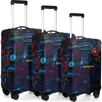 Sherr 3 Pieces Travel Luggage Cover, S/medium/L, Travel Theme, Green