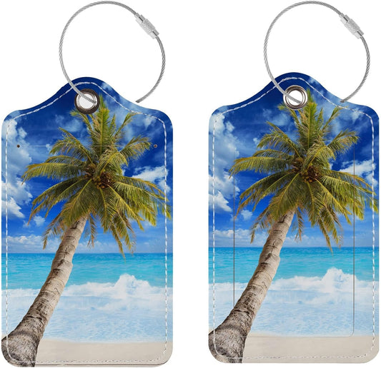 Chelmon 2 Pack Cute PU Leather Luggage Tags for Suitcases,Travel Essentials