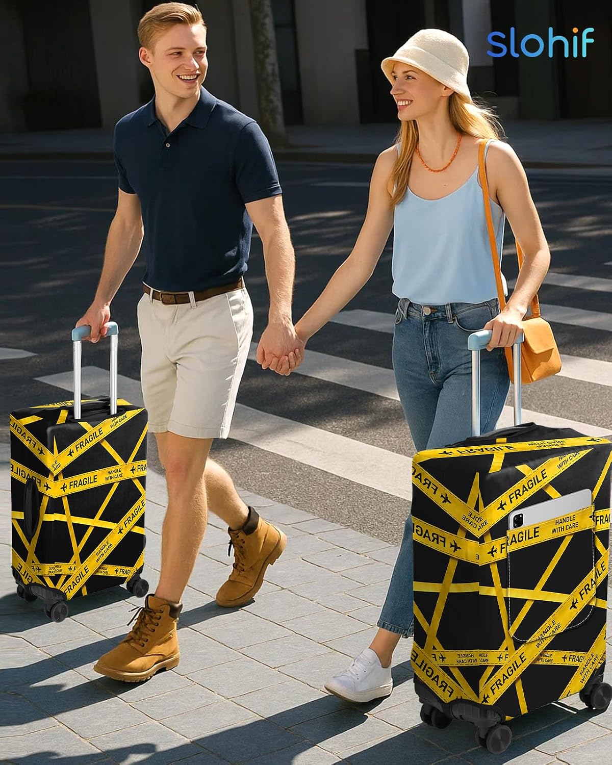 Slohif Cool Luggage Cover with Storage Pocket 28-30 inch Caution Tape