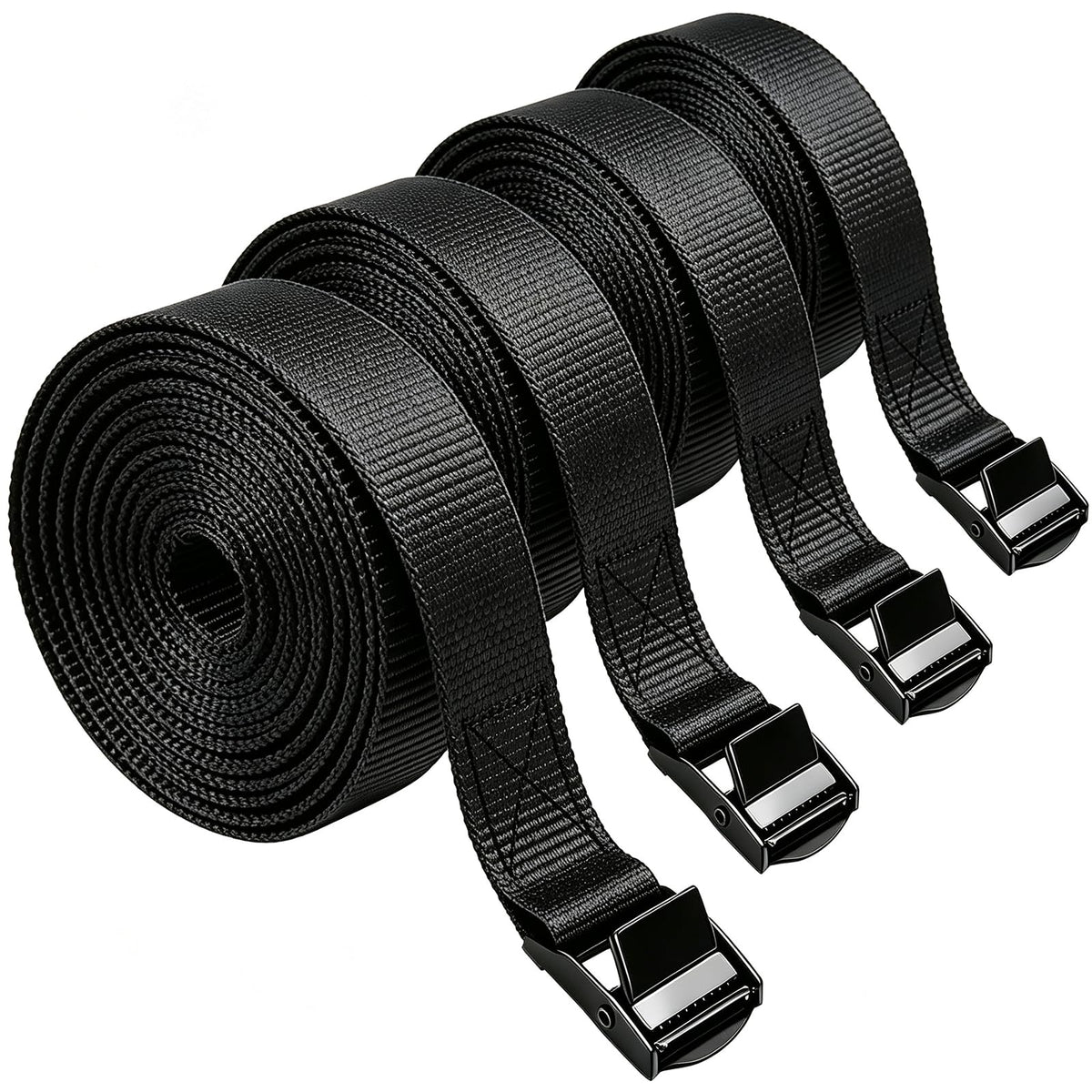 Lashing Straps with Buckles, 4Pack, 1 Inch × 5 Feet, Cargo Tie-Down Strap (Black, 5Ft)