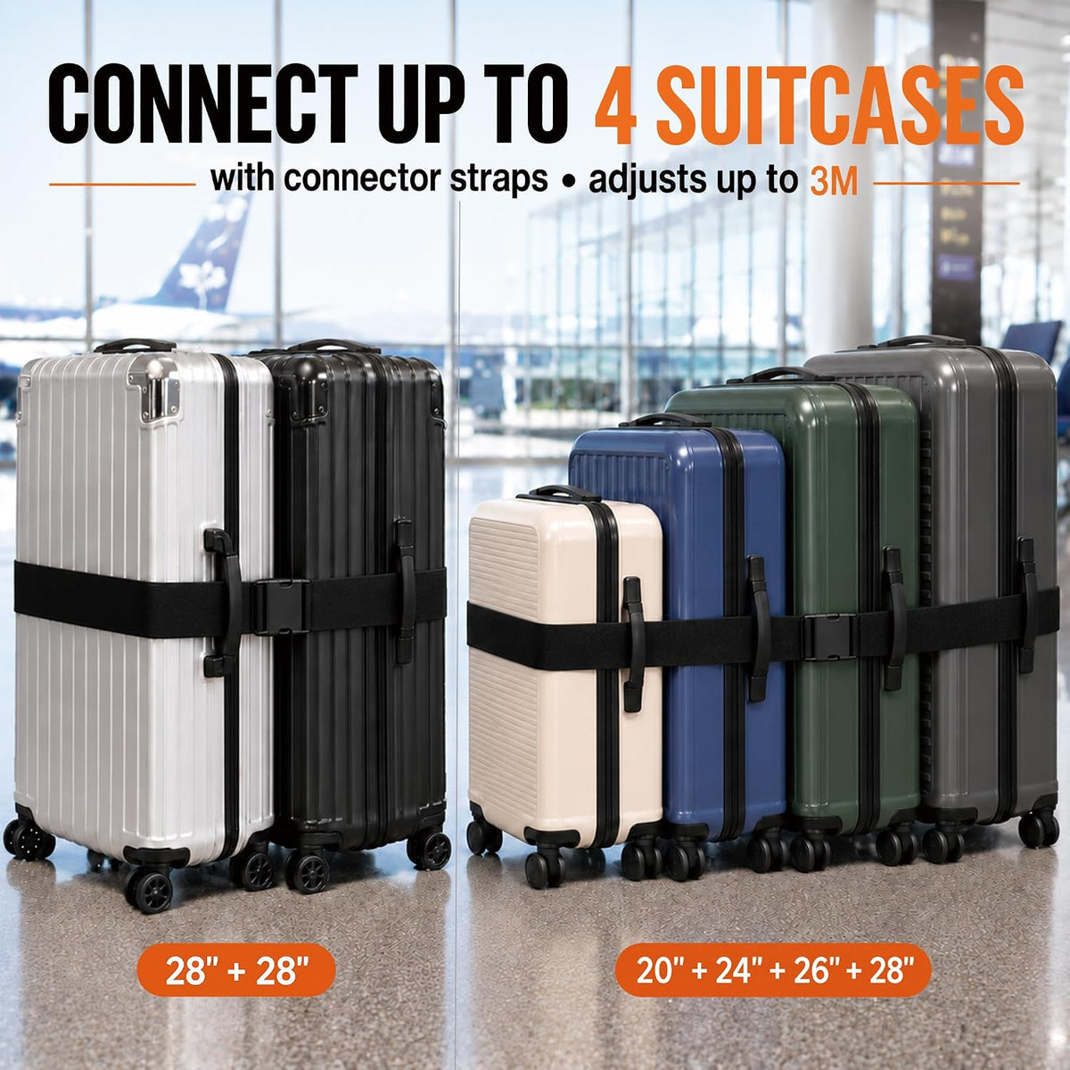 7 Pack Adjustable Luggage Straps for Suitcases & Luggage Connector Straps