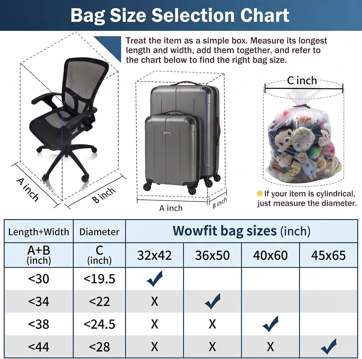 Wowfit Extra Large Storage Bags for Car Seat & Luggage, 40x60, 5 CT, 2 Mil