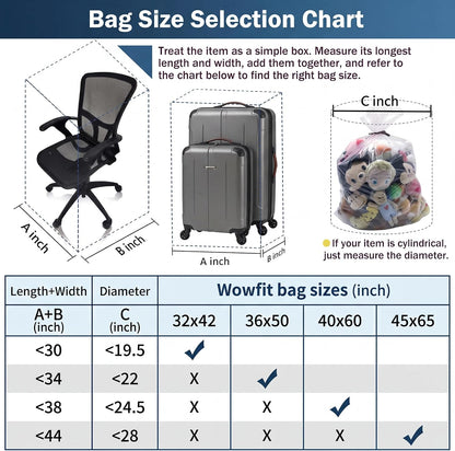 Wowfit Extra Large Storage Bags for Car Seat & Luggage, 40x60, 5 CT, 2 Mil