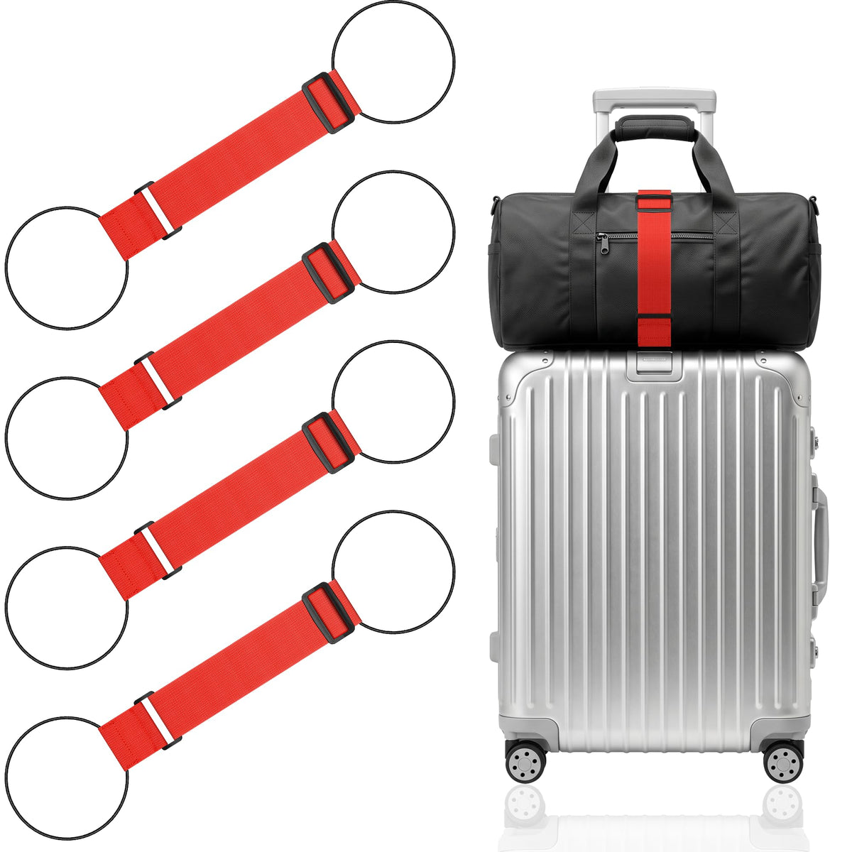 Mayski 4 Pack Adjustable Elastic Luggage Connector Straps for Suitcases