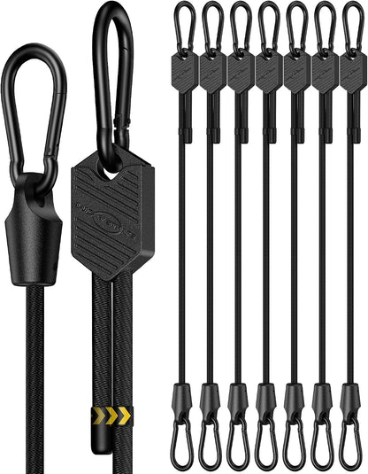 Lucky Straps 48" Black Adjustable Carabiner Bungee Cords with Hooks, 8 Pack