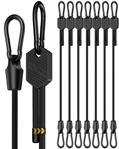 Lucky Straps 48" Black Adjustable Carabiner Bungee Cords with Hooks, 8 Pack