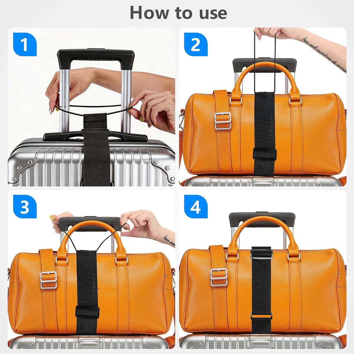 Mayski 4 Pack Adjustable Elastic Luggage Connector Straps for Suitcases