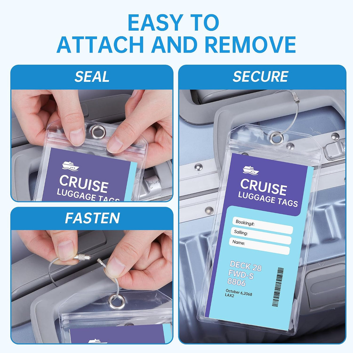 Teskyer Clear Cruise Luggage Tag Holder, Wide, 5 Pack