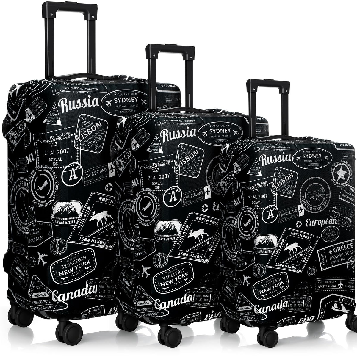 Sherr 3 Pieces Travel Luggage Cover, S/medium/L, Travel Theme, Green