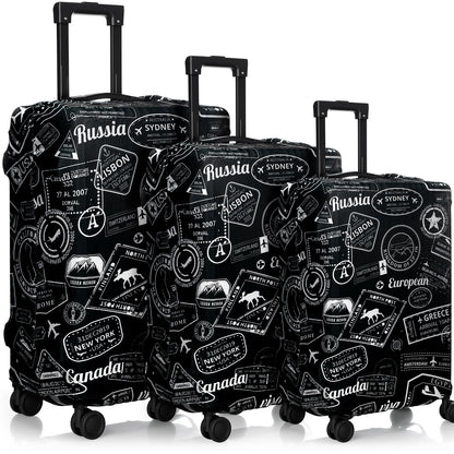 Sherr 3 Pieces Travel Luggage Cover, S/medium/L, Travel Theme, Green