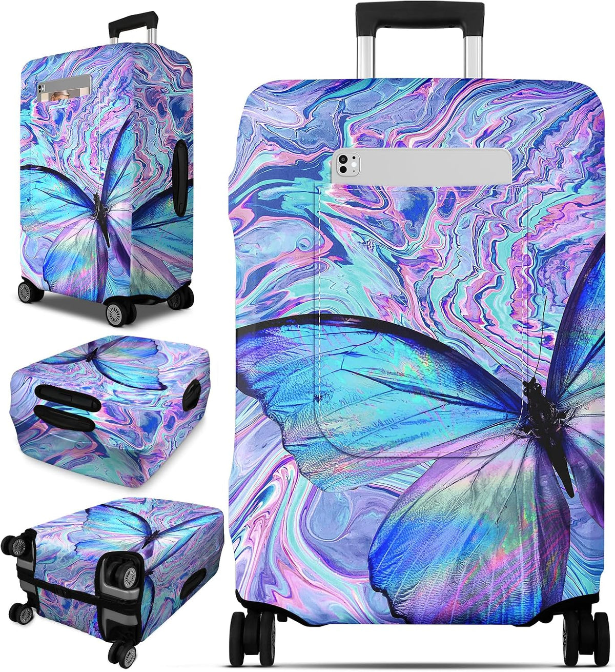 Slohif Luggage Cover for Suitcase Tsa Approved Protector - Butterfly Luggage Sleeve Large Suit Case Cover Travel Stretch Baggage Case Protective Washable Fit 21-23 Inch