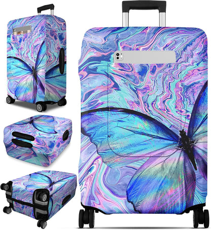 Slohif Luggage Cover for Suitcase Tsa Approved Protector - Butterfly Luggage Sleeve Large Suit Case Cover Travel Stretch Baggage Case Protective Washable Fit 21-23 Inch