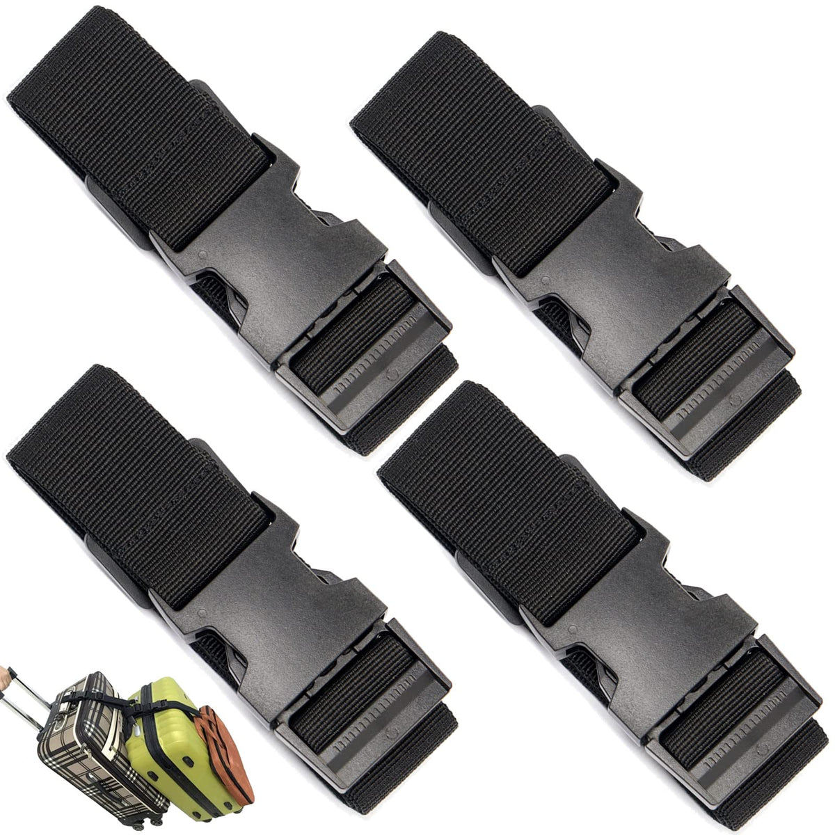 Luggage Straps for Suitcases, Travel Belt Multiple Connector, 2 Pack Black