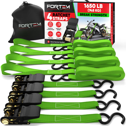 FORTEM Ratchet Straps - Tie Down Strap Set, 4 Pack, 1650lb Break Strength