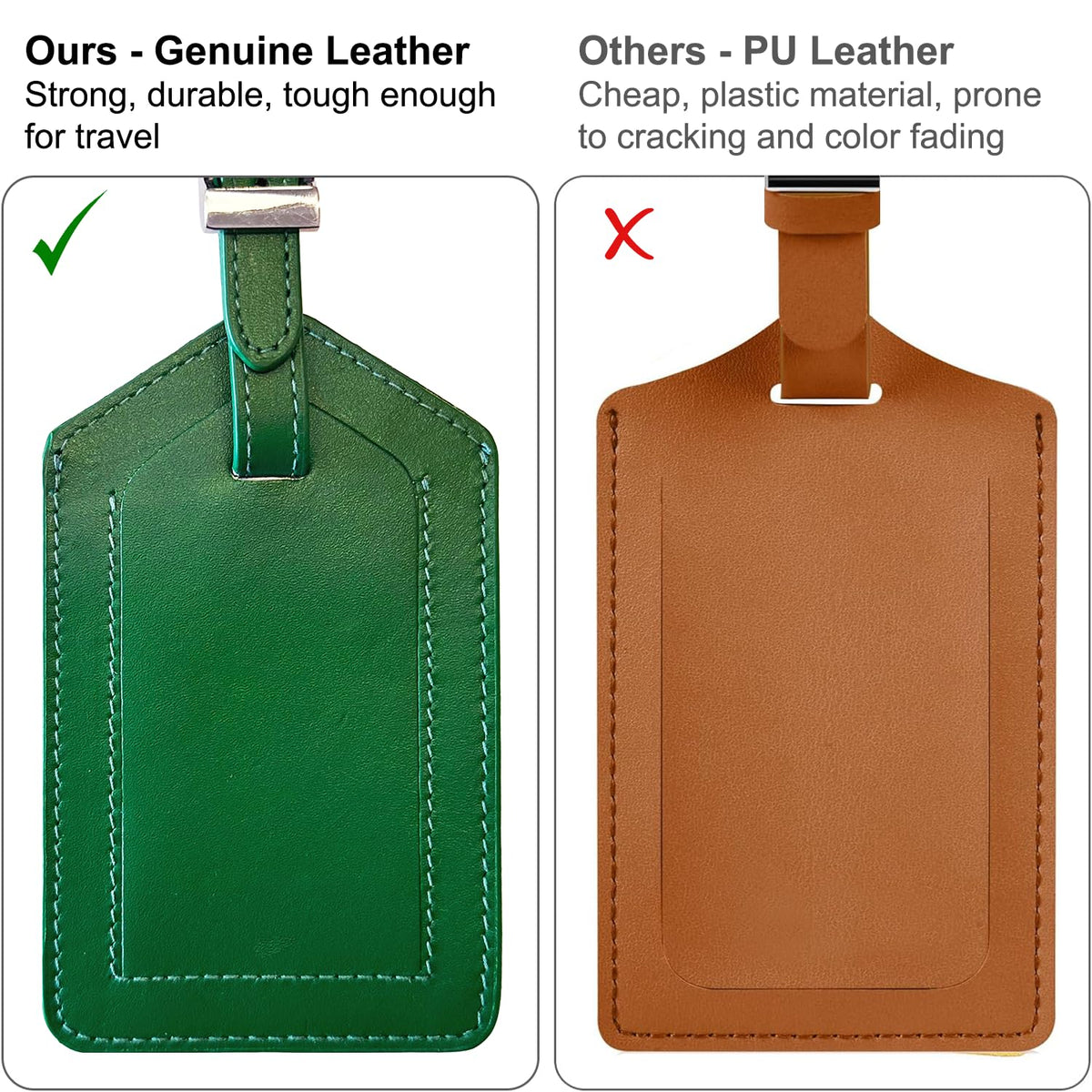 Emerald Green Genuine Top Grain Leather Luggage Tag