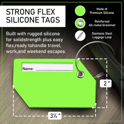 4 Pack Silicone Luggage Tag for Suitcases, Travel Bags TSA Approved, Green