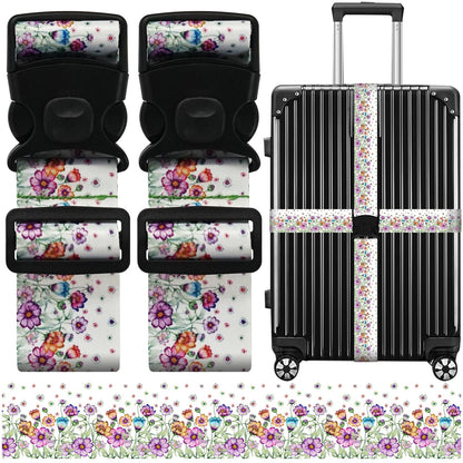 2 Pack Luggage Straps for Suitcases, Adjustable Travel Belt with Double Lock and Quick Release Buckle, Heavy Duty Nylon Bag Packing Strap, Bright Identifiers Business Travel Accessories-Colorful Block
