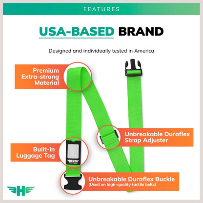 Hero Luggage Straps for Suitcases (2-Pack) Heavy-Duty Adjustable Luggage Belt with Duraflex Buckle & Built-in Luggage Tag – Checked Bag & Carry-on Travel Essentials