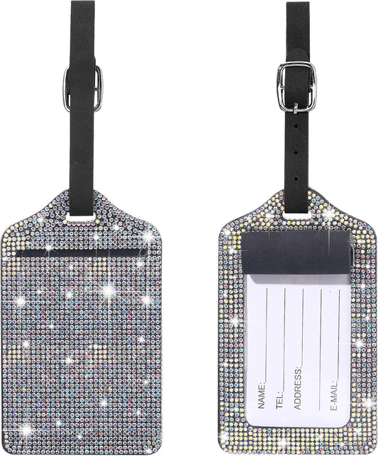 Geelin 2 Pcs Diamond Luggage Tags for Women Glitter Travel Tag Multicolour