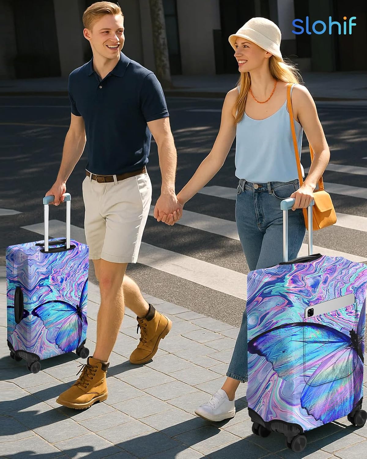 Slohif Luggage Cover for Suitcase Tsa Approved Protector - Butterfly Luggage Sleeve Large Suit Case Cover Travel Stretch Baggage Case Protective Washable Fit 21-23 Inch