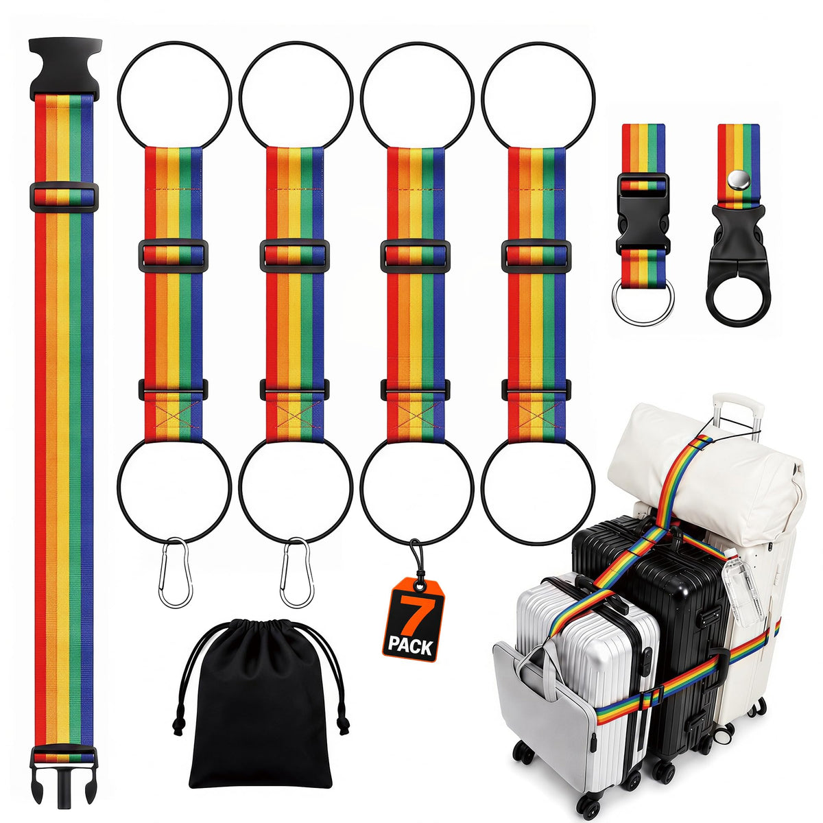 7 Pack Adjustable Luggage Straps for Suitcases & Luggage Connector Straps