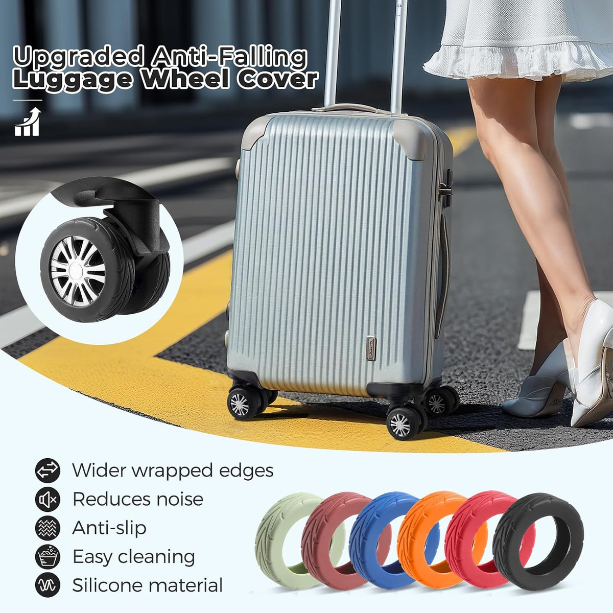 8Pcs Upgrade Luggage Wheel Covers, Travel Accessories (Black)