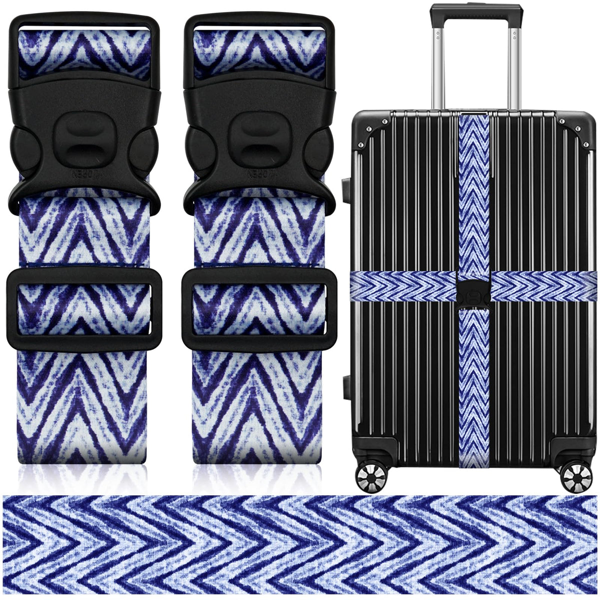 2 Pack Luggage Straps for Suitcases, Adjustable Travel Belt with Double Lock and Quick Release Buckle, Heavy Duty Nylon Bag Packing Strap, Bright Identifiers Business Travel Accessories-Colorful Block