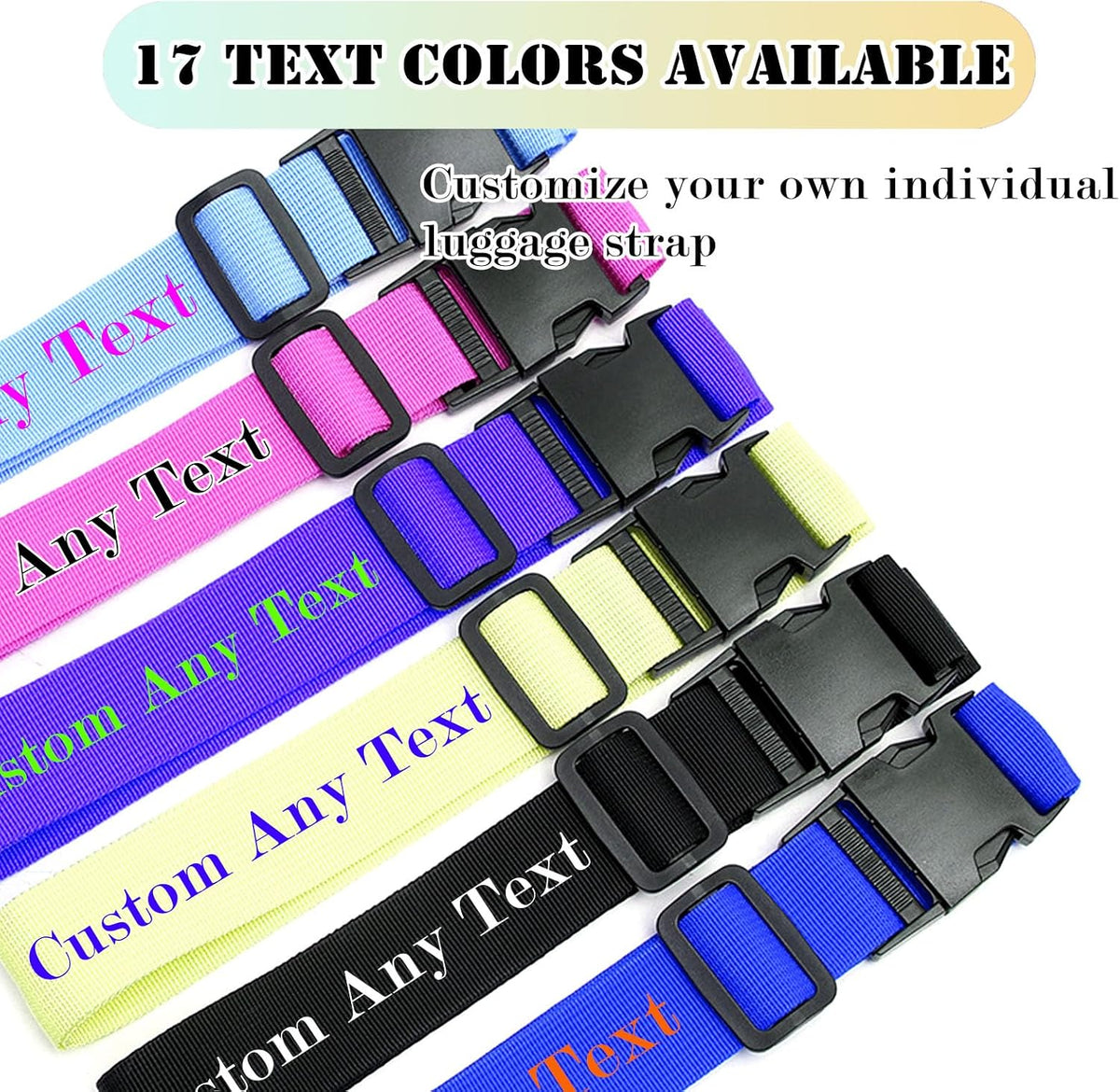 Personalized Luggage Straps, Custom Adjustable Suitcase Belt Embroidered with Name/Text, 2" W Travel Strap TSA Secure Bag Band Closure Gifts for Traveler Businessman - Adjusts from 38" to 74" L