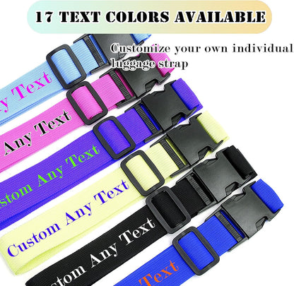 Personalized Luggage Straps, Custom Adjustable Suitcase Belt Embroidered with Name/Text, 2" W Travel Strap TSA Secure Bag Band Closure Gifts for Traveler Businessman - Adjusts from 38" to 74" L