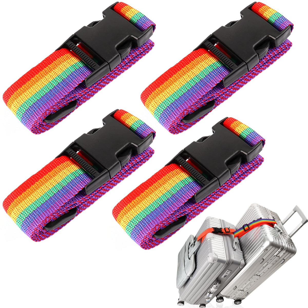 Luggage Straps for Suitcases, Travel Belt Multiple Connector, 2 Pack Black