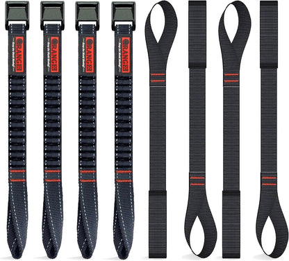 ORANGEE® 4 Pack Motorcycle & Bike Luggage Straps 20" - 55" Adjustable Stretch Tie Down Strap for Motorcycle, Bike, ATV Rack - Black