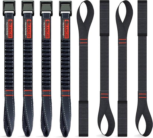 ORANGEE® 4 Pack Motorcycle & Bike Luggage Straps 20" - 55" Adjustable Stretch Tie Down Strap for Motorcycle, Bike, ATV Rack - Black